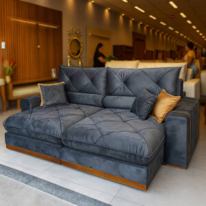 Sofá Retrátil Reclinável 2.50m Gran Bello Veludo Cinza – D33 e Molas Ensacadas