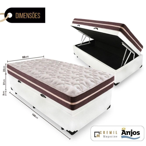 Cama Box Com Baú Solteiro + Colchão De Molas - Anjos - Classic Superlastic