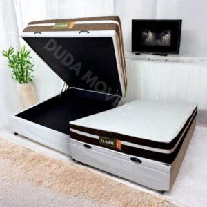 Cama Box Baú- Colchao de molas ensacadas Classic  + Base Bau casal Korino Branca