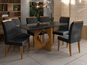 Conjunto Mesa de Jantar Retangular Duda 1,80 x 1,00 Com 6 Cadeiras Canada