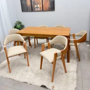 Mesa de Jantar Alegra 180x90cm Sem Vidro e 6 Cadeiras Perola em Linho Madeira Jcm