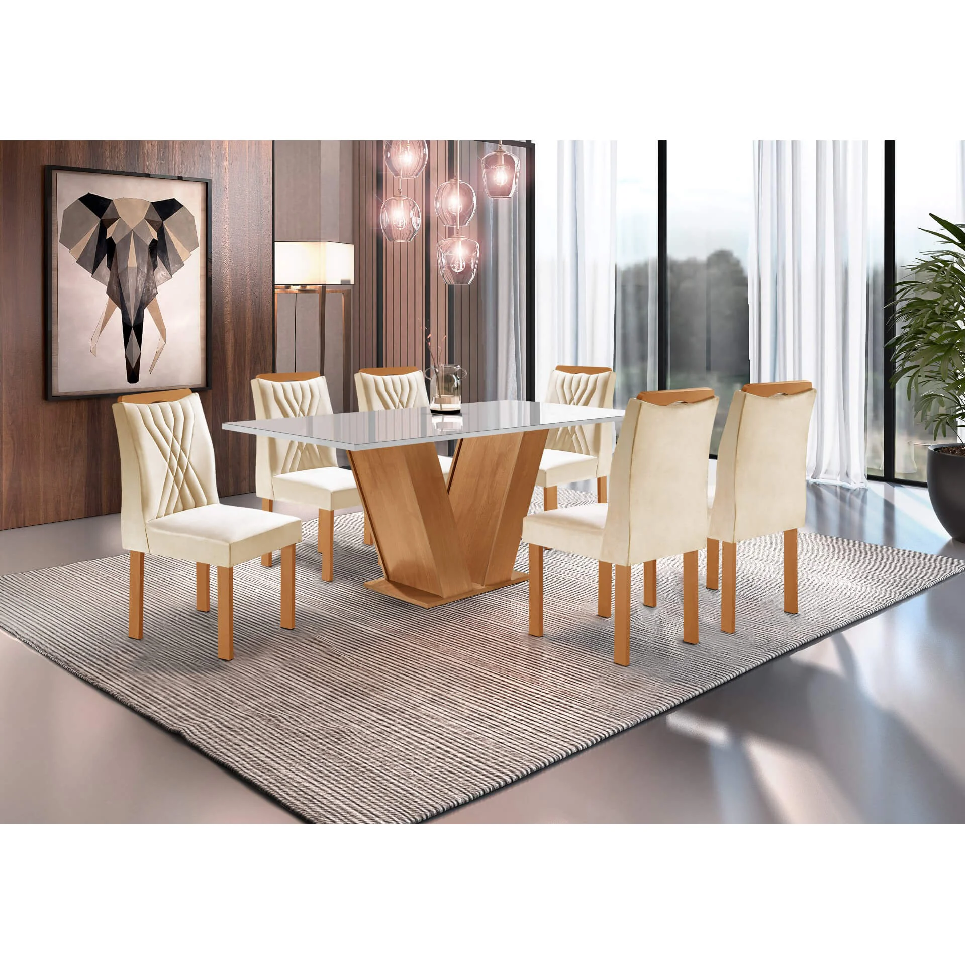 Mesa 6 cadeiras Ravezzo cinamomo - Conceito Mobile