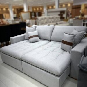 Sofá Cama Retrátil Zeus 2,40 m Linho Cinza 05/Courino Dallas 07 – INNOVE ESTOFADOS