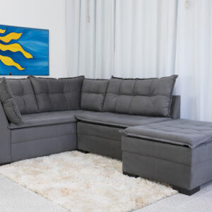 Sofá Vênus 3 em 1 - Sofá de Canto - Sofá Cama Casal - Sofá Cama Solteiro - Veludinho Cinza