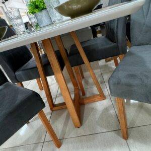 Alternative view of Mesa Pedro 120 Mel/Off White com 4 Cadeiras Ravenna Mel/Veludo Grafite –  WM DECOR