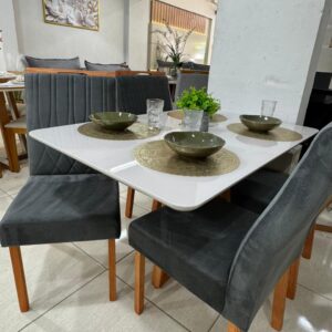 Mesa Pedro 120 Mel/Off White com 4 Cadeiras Ravenna Mel/Veludo Grafite –  WM DECOR