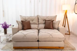 Sofá Retrátil Reclinável Gran Bello Linho Bege Larg. 2.00m - D33 e Molas Ensacadas